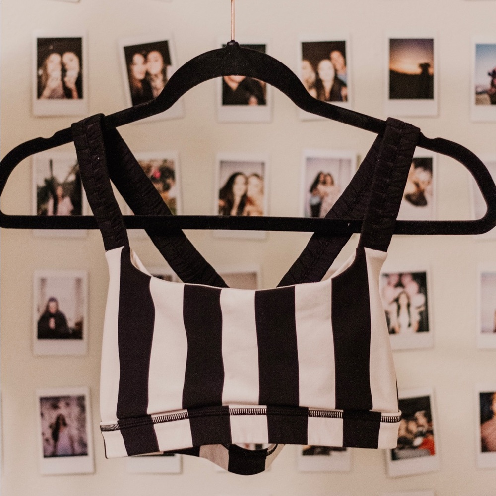 Black and White Striped Lululemon Sports Bra